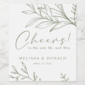 Sage Boho Bloemen Boho Bruiloft Wijn Etiket (Enkel label)