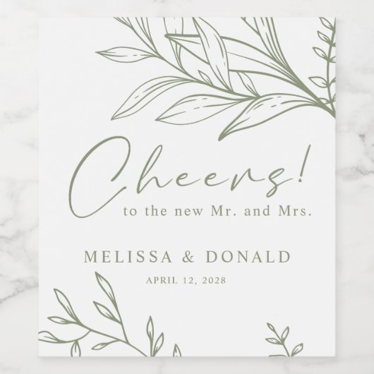 Sage Boho Bloemen Boho Bruiloft Wijn Etiket (Enkel label)