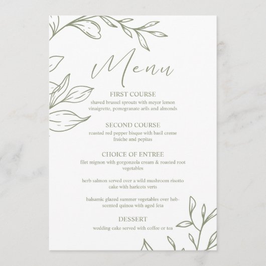 Sage Boho Bloemen Boho Trouwmenu Menu (Voorkant)