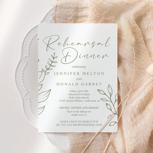 Sage Boho Bloemen Bruiloft Probediner Kaart