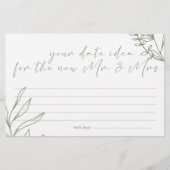 Sage Boho Bloemen Date Night Idee Shower Spel Briefpapier (Voorkant)