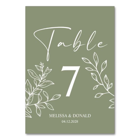 Sage Boho Bloemen Eenvoudig Trouwtafel Nummer Kaart (Voorkant)