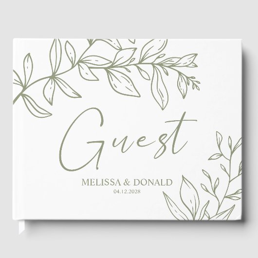 Sage Boho Bloemen Eenvoudige Boho Bruiloft Gastenboek (Voorkant)