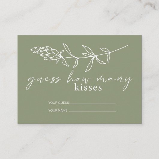 Sage Boho Bloemen Hoeveel Kisses Bruids Spel Informatiekaartje (Voorkant)