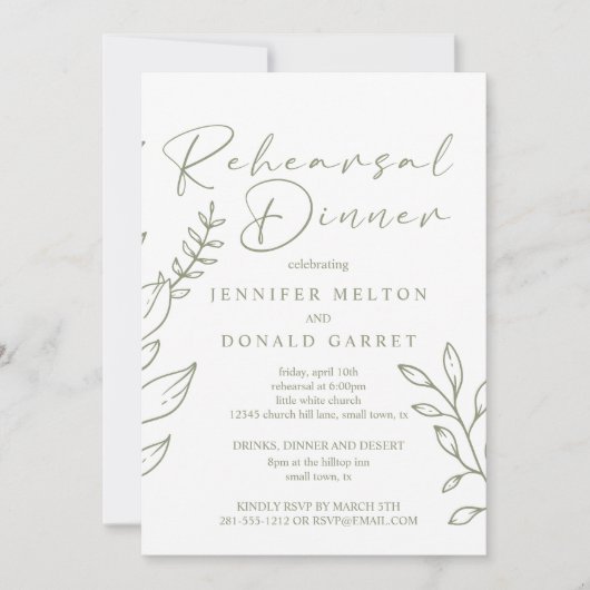 Sage Boho Bloemen Huwelijk repetitie diner Kaart (Voorkant)