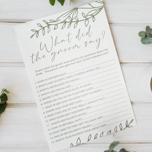 Sage Boho Bloemen Spel Zou de bruidegom zeggen Flyer