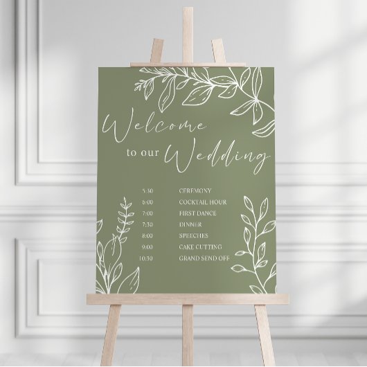 Sage Boho Bloemen Trouw Schema Poster