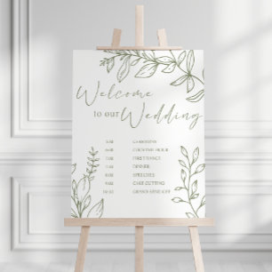 Sage Boho Bloemen Trouw Schema Poster
