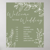 Sage Boho Bloemen Trouw Schema Poster (Voorkant)