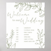 Sage Boho Bloemen Trouwschema Poster (Voorkant)