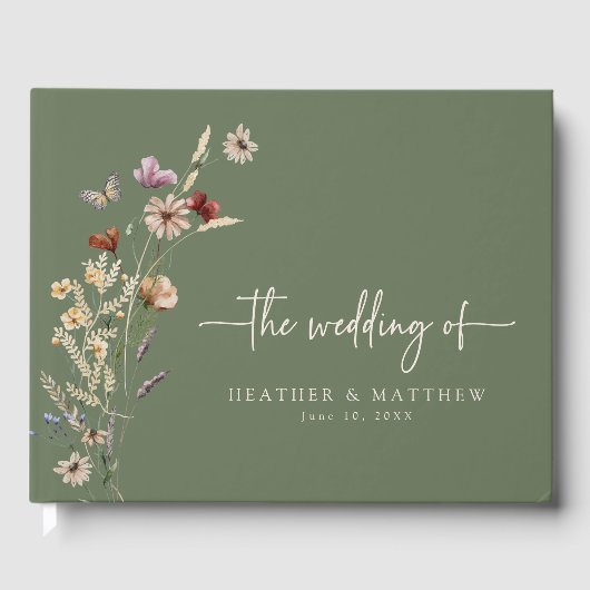 Sage Boho Floral Wedding Gastenboek (Voorkant)