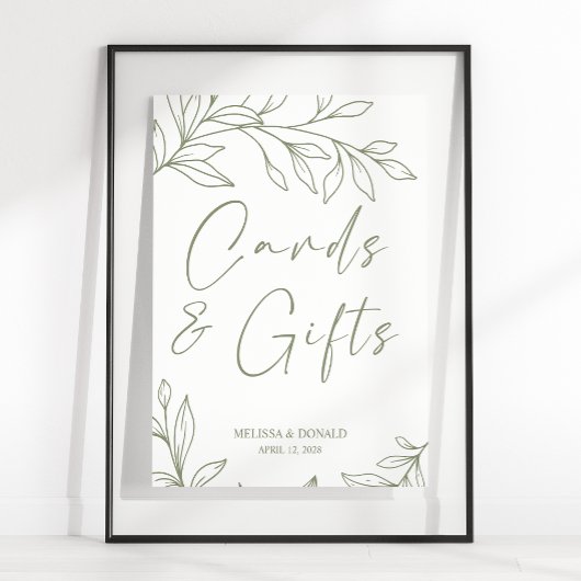 Sage Boho Flowers Eenvoudige bruiloft Kaart & gesc Poster
