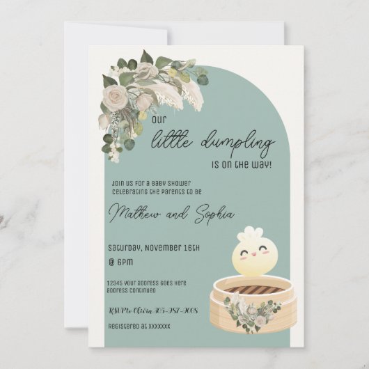 Sage Boho Little Dumpling Baby shower Invitation Kaart (Voorkant)