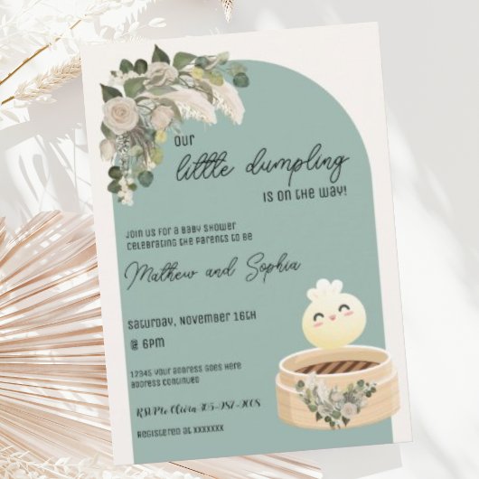 Sage Boho Little Dumpling Baby Shower Uitnodiging
