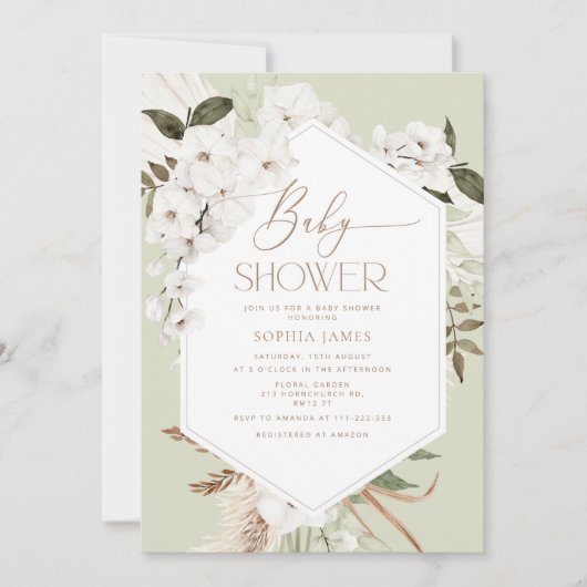 Sage boho pampas baby shower kaart (Voorkant)