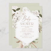 Sage boho pampas baby shower kaart (Voorkant / Achterkant)