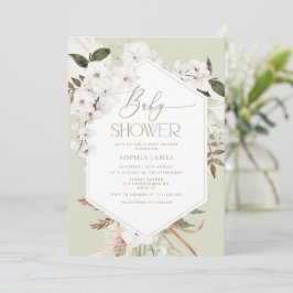 Sage boho pampas baby shower kaart