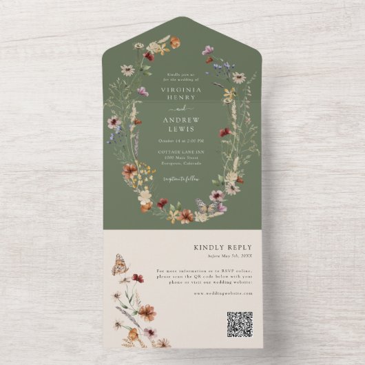 Sage Boho QR Code All In One Uitnodiging (Binnen)