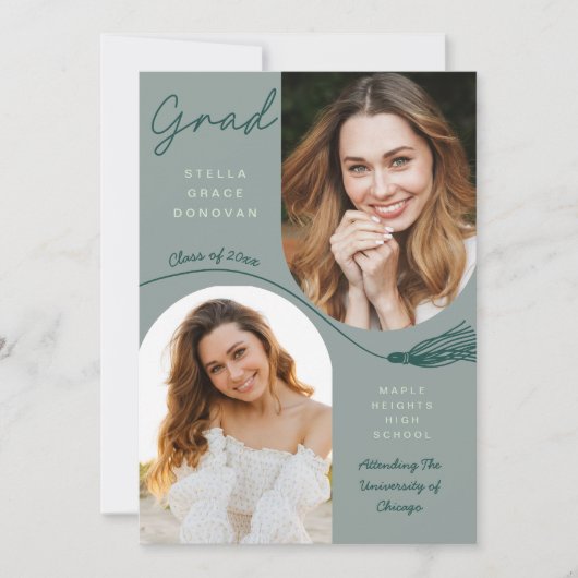 Sage Boho Tassel Grad Announcement with Photo Kaart (Voorkant)