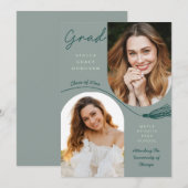 Sage Boho Tassel Grad Announcement with Photo Kaart (Voorkant / Achterkant)