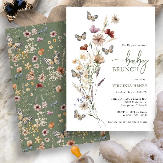Sage Boho Wilde Bloem Baby Brunch Kaart
