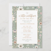 Sage Boho Wildflower Baby Borrel Kaart (Voorkant)