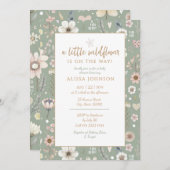 Sage Boho Wildflower Baby Borrel Kaart (Voorkant / Achterkant)