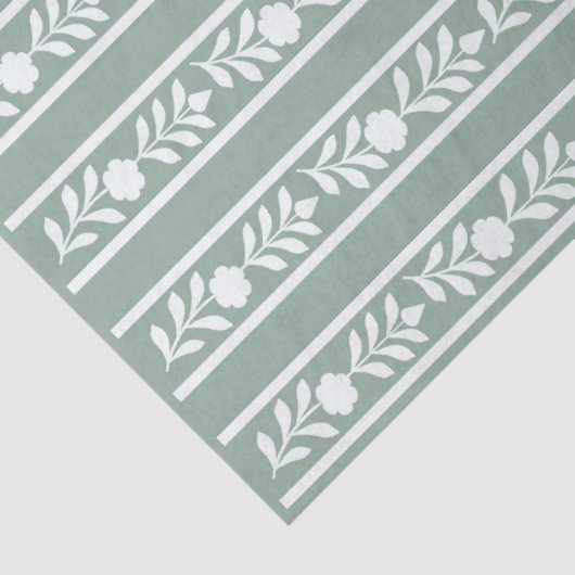 Sage Bone Inlay Floral Border Decoupage Paper Tissuepapier (Detail)
