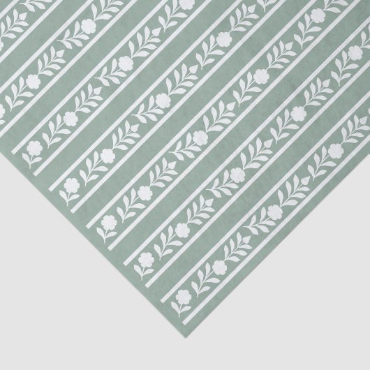 Sage Bone Inlay Floral Border Decoupage Paper Tissuepapier (Detail)