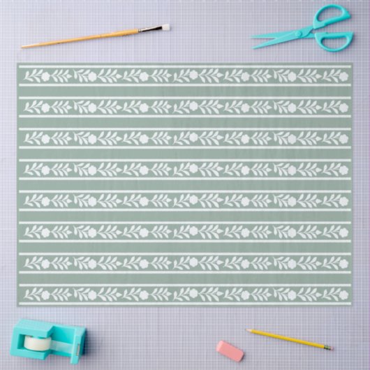 Sage Bone Inlay Floral Border Decoupage Paper Tissuepapier (Craft)