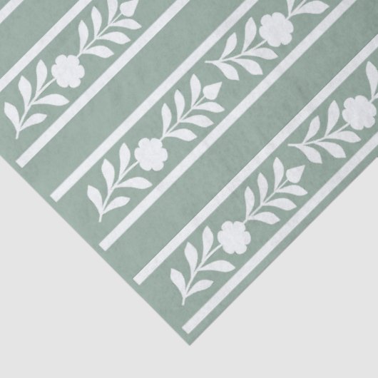 Sage Bone Inlay Floral Border Decoupage Paper Tissuepapier (Detail)
