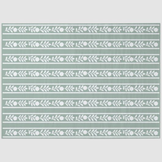 Sage Bone Inlay Floral Border Decoupage Paper Tissuepapier (Voorkant)