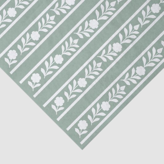 Sage Bone Inlay Floral Border Decoupage Paper Tissuepapier (Detail)
