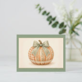Sage Boog Gingham Patchwork Pompoen Briefkaart (Staand voorkant)