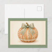 Sage Boog Gingham Patchwork Pompoen Briefkaart (Voorkant / Achterkant)