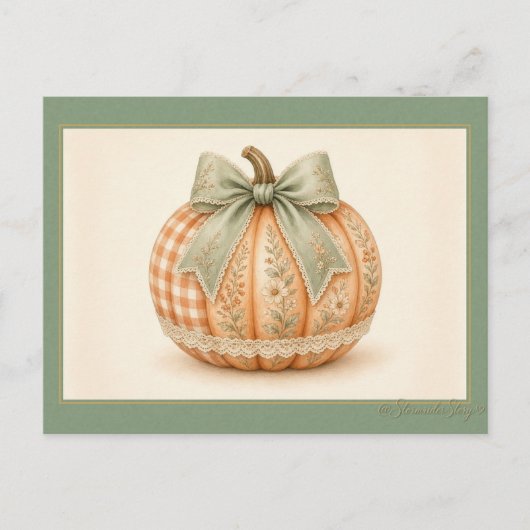 Sage Boog Gingham Patchwork Pompoen Briefkaart (Voorkant)
