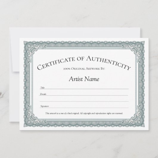 Sage Border Certificate of Authenticity Invitation Kaart (Voorkant)