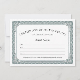 Sage Border Certificate of Authenticity Invitation Kaart