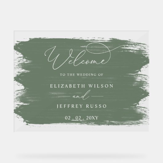 Sage Borstel Streken Bruiloft Welkomstbord Acryl Bord (Voorkant)