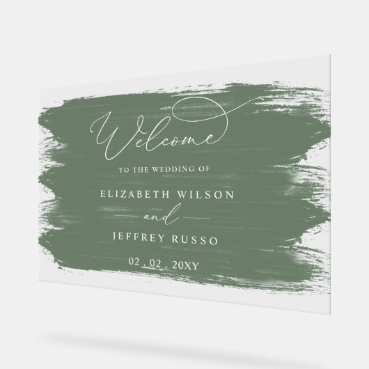 Sage Borstel Streken Bruiloft Welkomstbord Acryl Bord (Hoek)