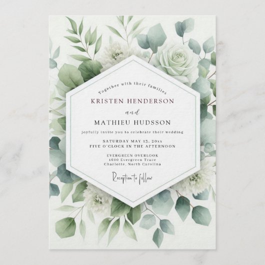 Sage Botanical Aquarelle Wedding Kaart (Voorkant)