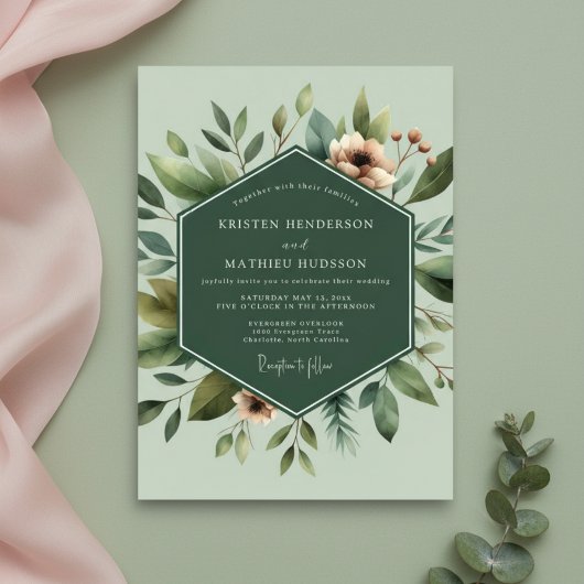 Sage Botanical Bloom Wedding Kaart