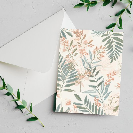 Sage Botanical Blush Leaf Watercolor Pattern Card