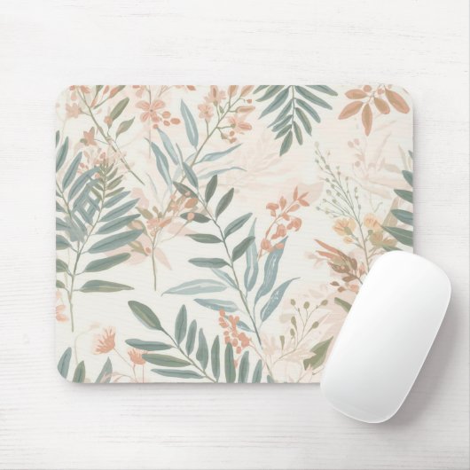 Sage Botanical Blush Leaf Watercolor Pattern Muismat (Met muis)