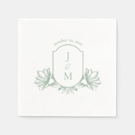 Sage Botanical Monogram Crest Wedding Napkins Servet