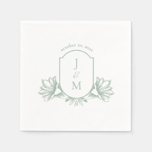 Sage Botanical Monogram Crest Wedding Napkins Servet