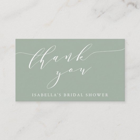 Sage Botanical Script Bridal Shower Thank You Gift Informatiekaartje (Voorkant)