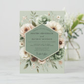 Sage Botanical Succulent Wedding Kaart (Staand voorkant)