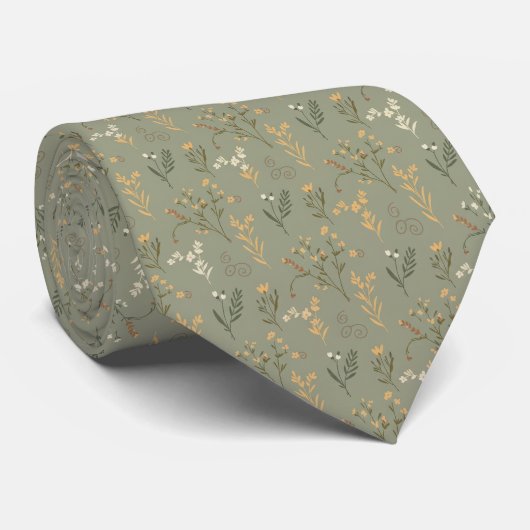 Sage Botanical Tie – Woodland Wedding Attire Stropdas (Opgerold)