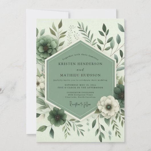 Sage Botanical Whimsy Wedding Kaart (Voorkant)